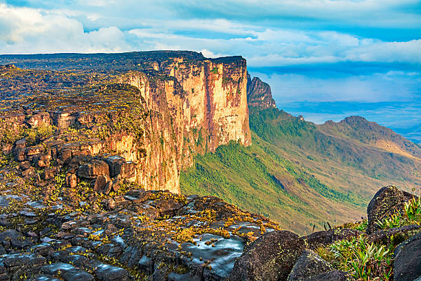 Mount Roraima Venezuela Brazil Guyana Landscape photo of the steep cliffs of Mount Roraima in Venezuela, South America. mount roraima south america stock pictures, royalty-free photos & images