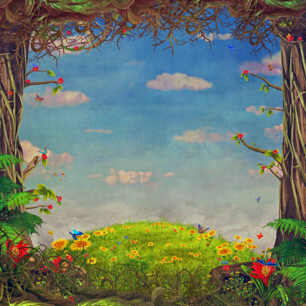 istock Beautiful woodland scene, illustration art 521976570