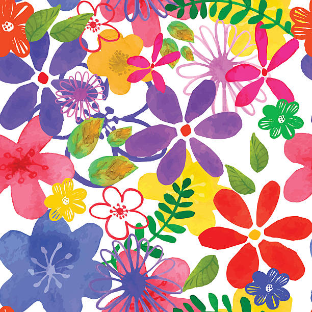 nahtlose floral muster mit aquarell blumen - flower floral pattern spring computer graphic stock-grafiken, -clipart, -cartoons und -symbole