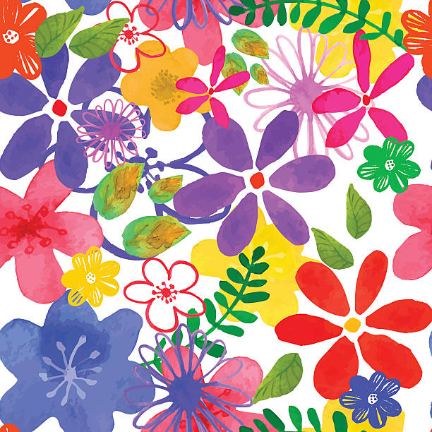 illustrations, cliparts, dessins animés et icônes de sans soudure floral motif avec aquarelles fleurs - floral pattern vector illustration and painting computer graphic