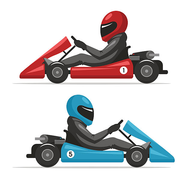 karting 있습니다. 레이싱 on 스포츠 kart 추진자 남자 - national championship stock illustrations