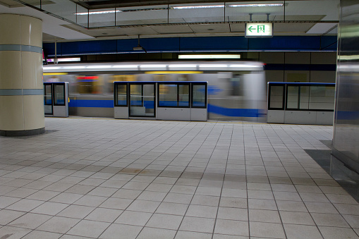 subway train running in the underground station in Berlin