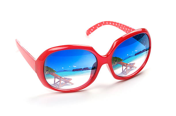 istock red sunglasses with reflection of a beautiful  sea scape 521977861