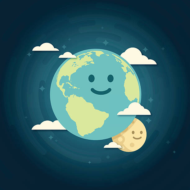 Smiling Earth and Moon Smiling earth and moon globe view concept. EPS 10 file. Transparency effects used on highlight elements. planetary moon illustrations stock illustrations