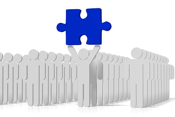 istock 3D standing out of the crowd concept 521978630