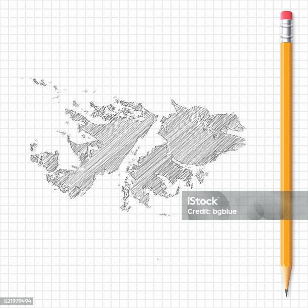 de Islas Malvinas Mapa De Dibujo Con Lápices En Red De Papel y más Vectores Libres de Derechos América del Sur - iStock