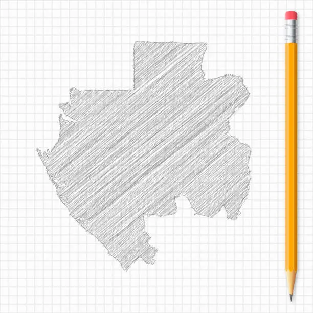 Vector illustration of Gabon map sketch with pencil on grid paper