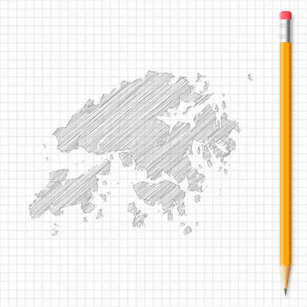 Vector illustration of Hong Kong map sketch with pencil on grid paper