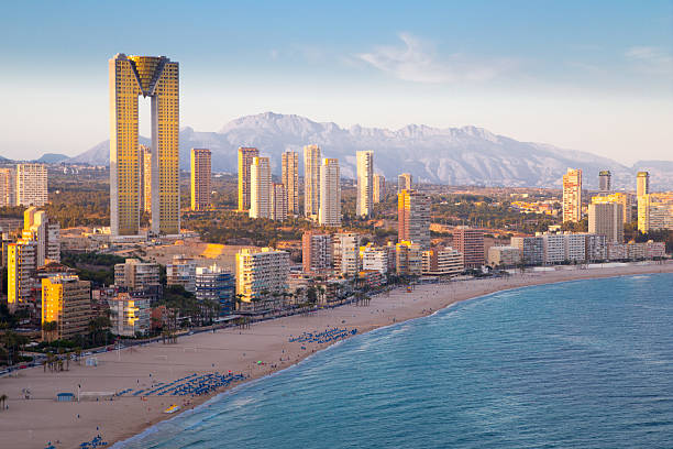 Benidorm skyline aerial view of Poniente beach