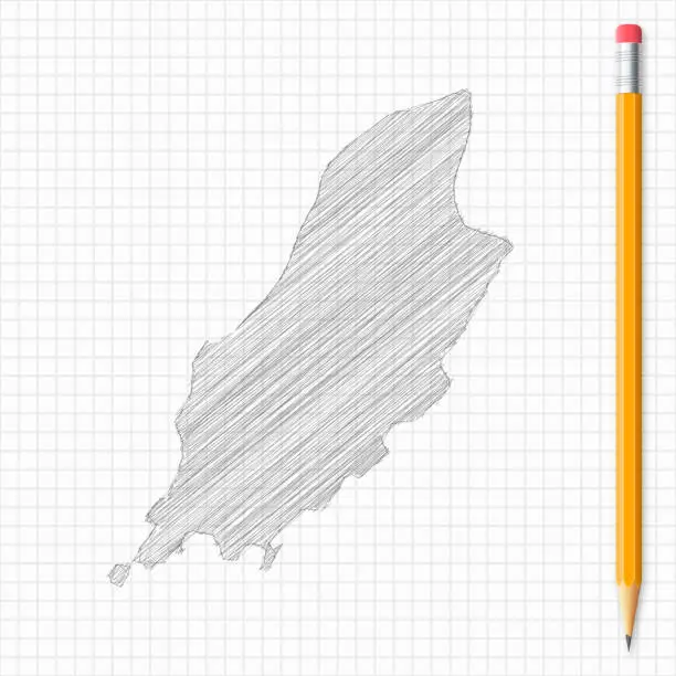 Vector illustration of Isle of Man map sketch with pencil on grid paper