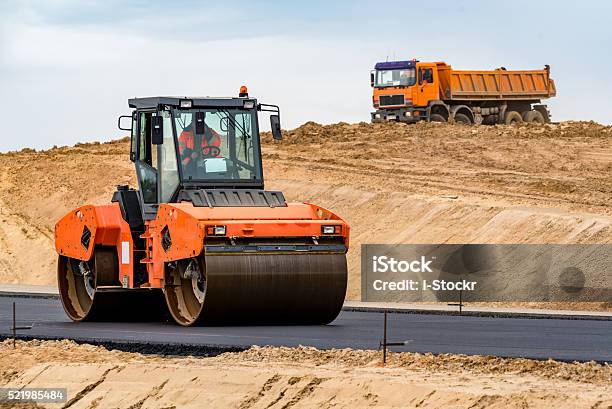 New Road Construction Stock Photo - Download Image Now - Asphalt, Road Roller, Asphalt Paving Machine