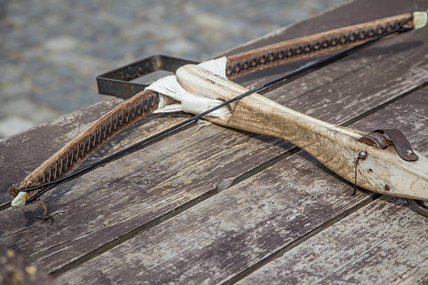 old traditional hand made crossbow stock photo