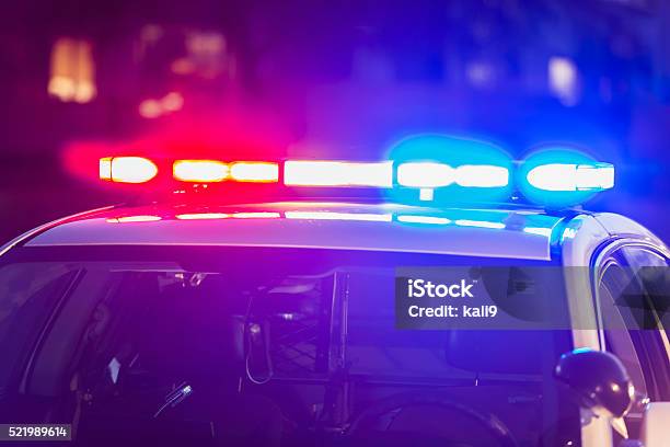 Flashing Lights On Top Of Police Patrol Car Stock Photo - Download Image Now - Police Vehicle Lighting, Police Force, Emergency Siren