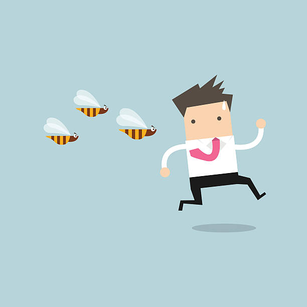Businessman running away from dangerous insects Businessman running away from dangerous insects vector hornet swarm stock illustrations