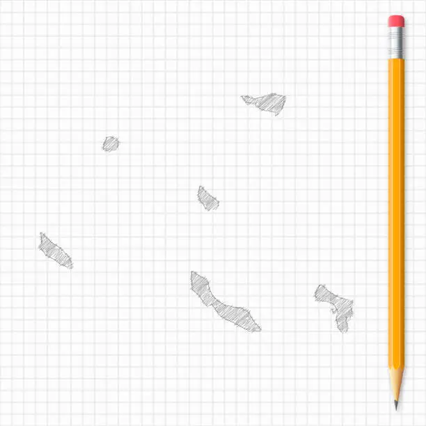 Vector illustration of Netherlands Antilles map sketch with pencil on grid paper