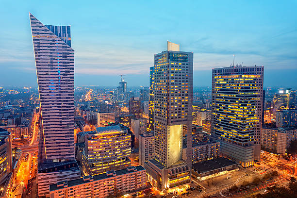 istock Financial Buildings Illuminated at Twilight, Warsaw, Poland 521992021