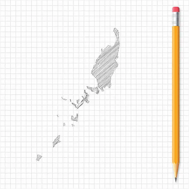 Vector illustration of Palau map sketch with pencil on grid paper