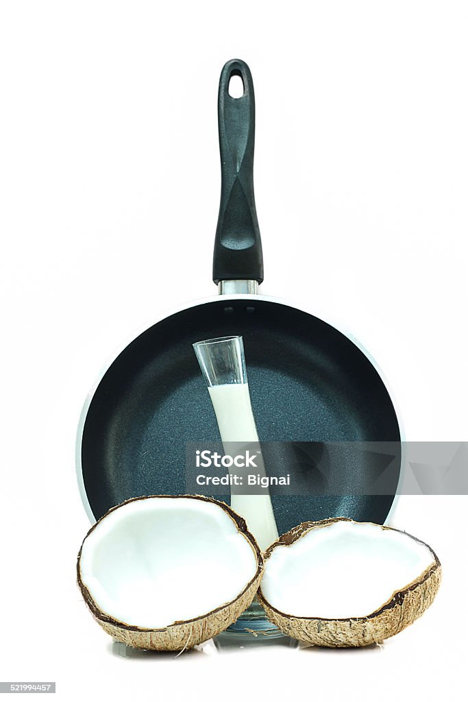 Coconut Milk and pan Coconut a tropical fruit in white background Asia Stock Photo