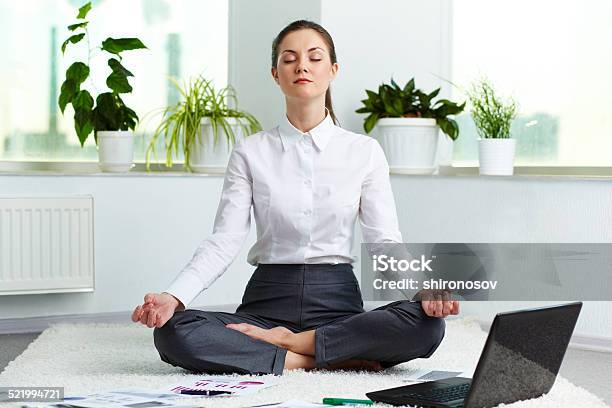 Relaxation Stock Photo - Download Image Now - Meditating, Office, Barefoot