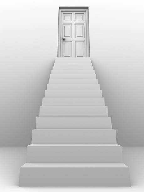 istock 3d Stairs leading to closed door 521995085