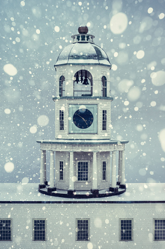 Halifax's Old Town Clock during a snowstorm.  Composite image.