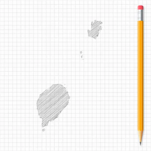 Vector illustration of Sao Tome and Principe map sketch with pencil, grid paper