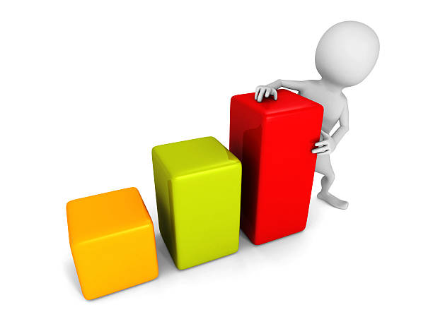 istock white 3d man with colorful business chart graph 521996665
