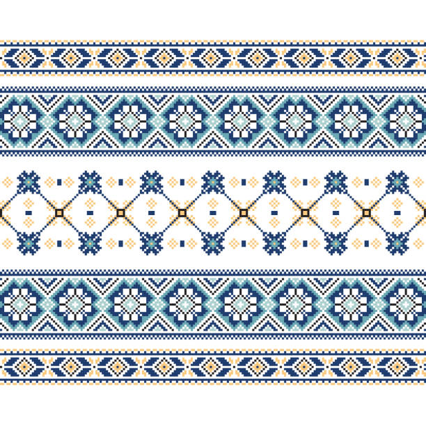 Set of Ethnic ornament pattern in blue colors Set of Ethnic ornament pattern in blue colors. Vector illustration. From collection of Balto-Slavic ornaments ukrainian culture stock illustrations