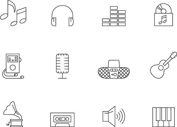 Outline Icons - Music Music icons in thin outlines. personal compact disc player stock illustrations