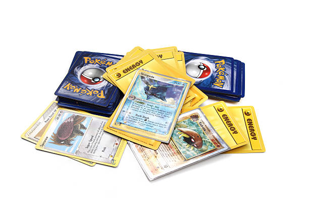 Assortment of Pokemon trading cards stock photo