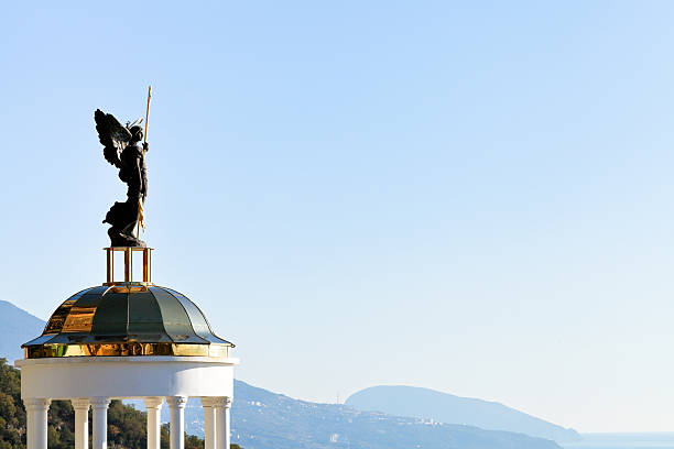 St. Michael the Archangel statue on belvedere in Oreanda village on Crimean Southern Coast