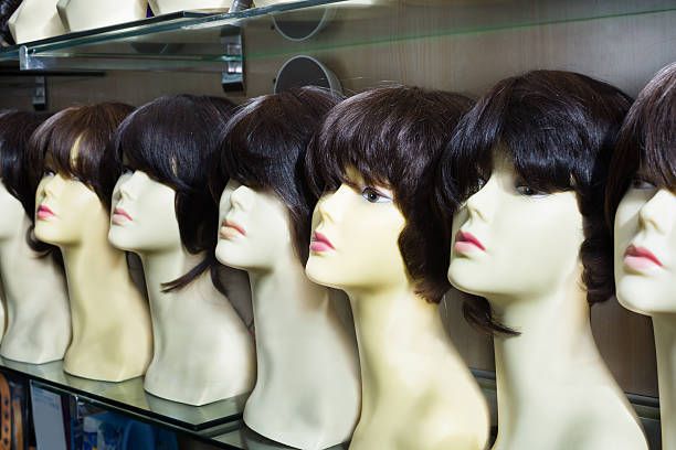 Dummies heads with hair style in shop