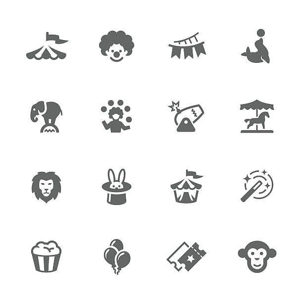 Simple Circus Icons Simple Set of Circus Related Vector Icons. Contains such icons as circus tent, wild animals, balloons, carousel and more.  juggling stock illustrations