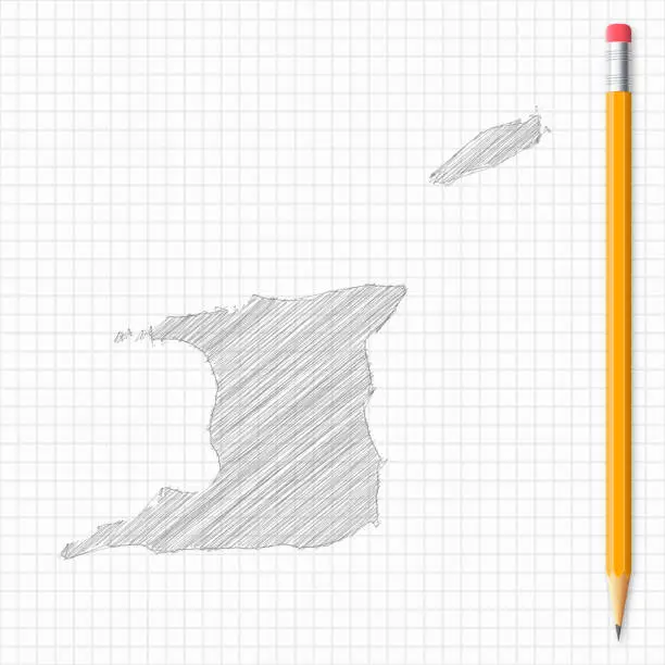 Vector illustration of Trinidad and Tobago map sketch with pencil on grid paper