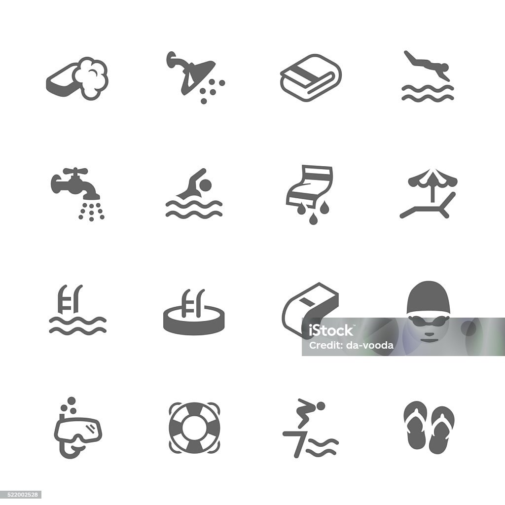 Simple Water Pool Icons Simple Set of Water Pool Related Vector Icons. Contains such icons as swimming, shower, towels and more.  Icon Symbol stock vector