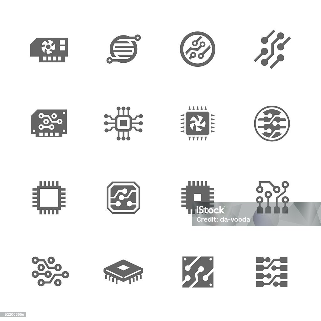 Simple Electronics icons Simple Set of Electronics Related Vector Icons. Contains such icons as circuit, processor, microscheme and more. Icon Symbol stock vector