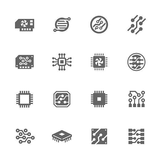 Simple Electronics icons Simple Set of Electronics Related Vector Icons. Contains such icons as circuit, processor, microscheme and more. computer chip stock illustrations