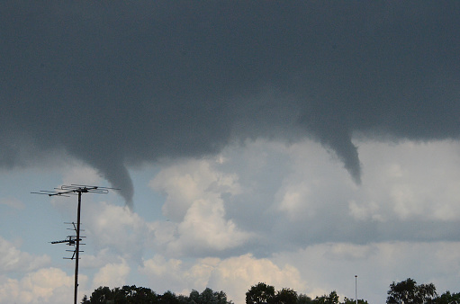 A lightening storm tried to produce two small tornadoes, but they never developed any further