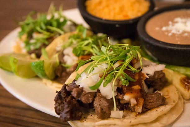 istock Plate of three street style tacos 522007352