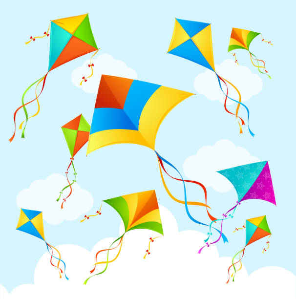 bildbanksillustrationer, clip art samt tecknat material och ikoner med colorful kite background. vector - flying kite