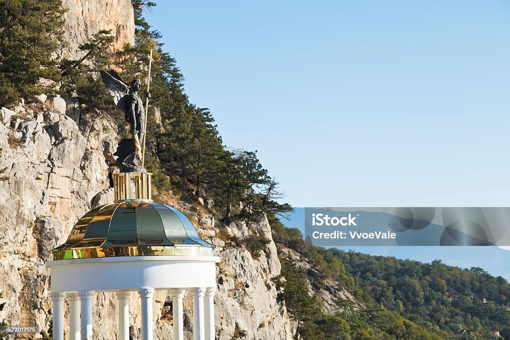 St. Michael Archangel statue near Ai Nikola rock St. Michael the Archangel statue on belvedere near Ai Nikola rock in Oreanda district on Crimean Southern Coast Archangel Stock Photo