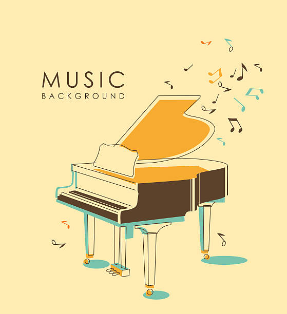 Vintage musical background Background with piano in vintage hand-draw style piano stock illustrations