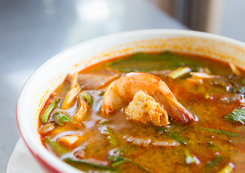 Thailand spicy prawn soup or Tom yum koong which is the thailand famous cuisine