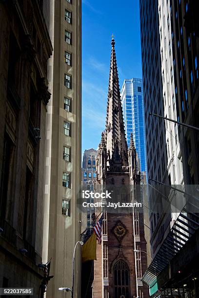 Nyc Urban Density Cityscape Manhattan Financial District Trinity Church Stock Photo - Download Image Now