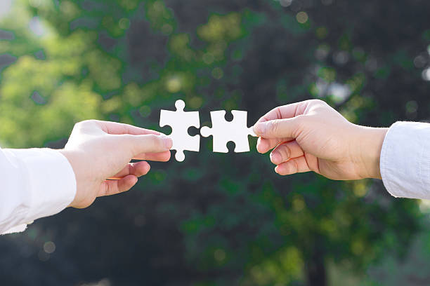 istock puzzle jigsaw and concept with meadow background 522052193
