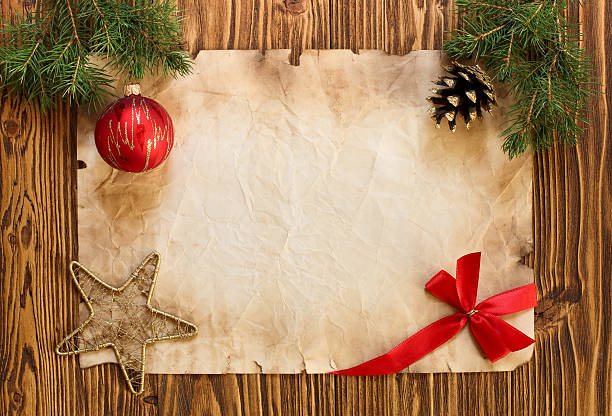istock Christmas decorations on the old sheet of paper 522052273