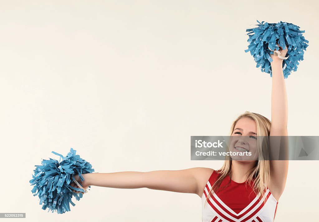 Teen Girl Cheerleader Pompoms With Arms Raised Stock Photo - Download Image  Now - Arms Outstretched, Cheering, Cheerleader - iStock