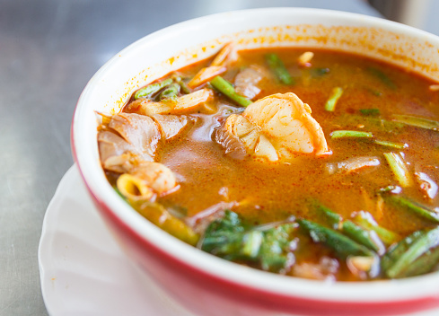 Thailand spicy prawn soup or Tom yum koong