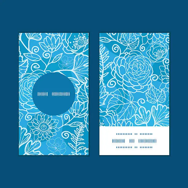 Vector illustration of Vector blue field floral texture vertical round frame pattern business