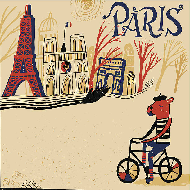 illustrations, cliparts, dessins animés et icônes de bouledogue français vélo à paris, en france. - louvre